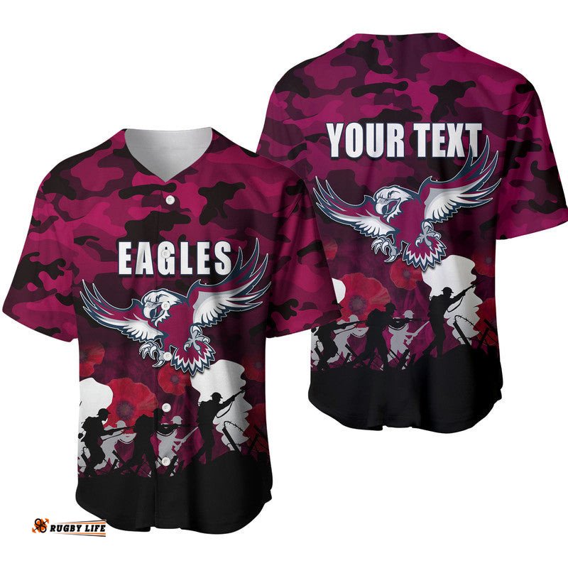 Custom Personalised NRL Anzac Day Baseball Jersey Shirt Sea Eagles Army Style