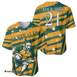 Custom Australia Rugby Baseball Jersey Shirt Wallabies Mascots Indigenous Aboriginal Version