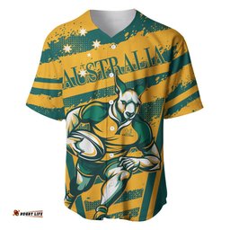 Custom Australia Rugby Baseball Jersey Shirt Wallabies Mascots Indigenous Aboriginal Version