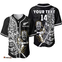 Custom Text And Number New Zealand Silver Fern Rugby Baseball Jersey Shirt All Black Maori Version Black Ver.02