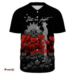 Australian Military Forces Anzac Day Lest We Forget Baseball Jersey Shirt
