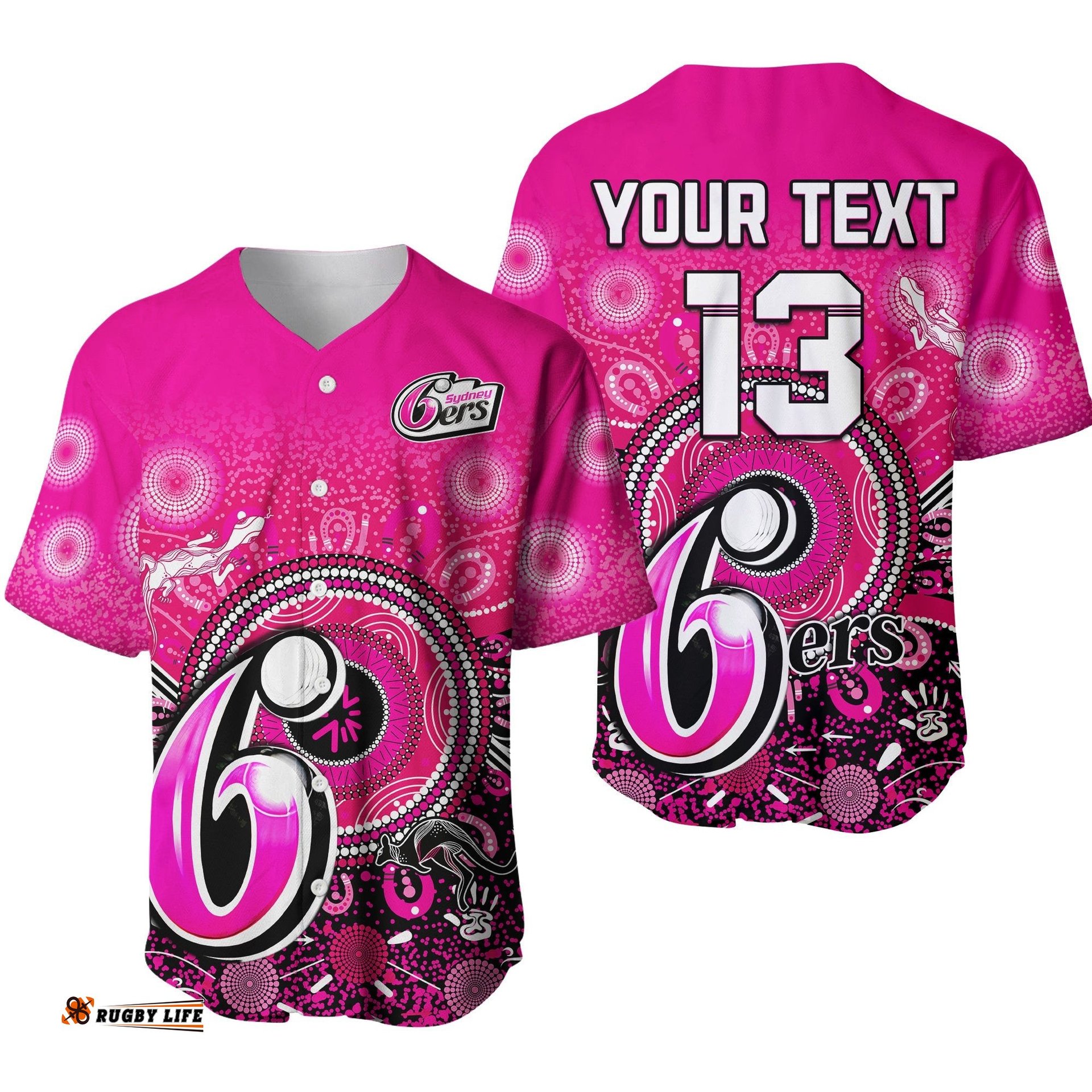Custom Text and Number Sydney Sixers Baseball Jersey Shirt Aboriginal Australia Cricket Champion Ver.01