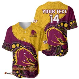 Custom Text And Number Broncos Rugby Baseball Jersey Shirt Brisbane 1987 Indigenous Art 07