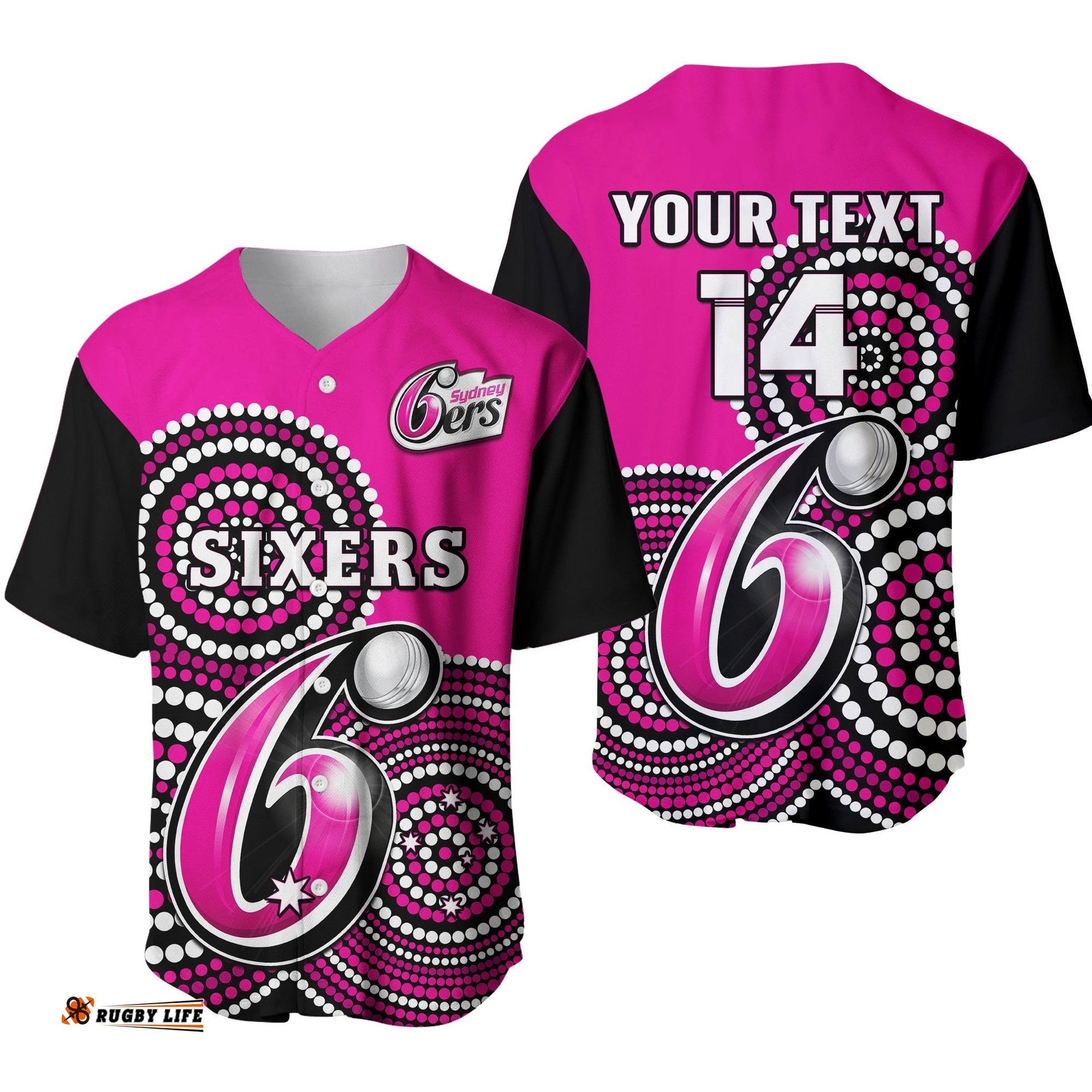 Custom Text And Number Sydney Sixers Cricket Baseball Jersey Shirt Champions BBL12 Proud Indigenous Art Ver.01
