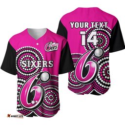 Custom Text And Number Sydney Sixers Cricket Baseball Jersey Shirt Champions BBL12 Proud Indigenous Art Ver.01