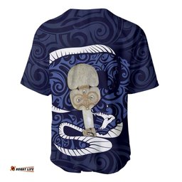 Blue New Zealand Eel Baseball Jersey Shirt Aotearoa Maori Tuna With Kotiate Weapon