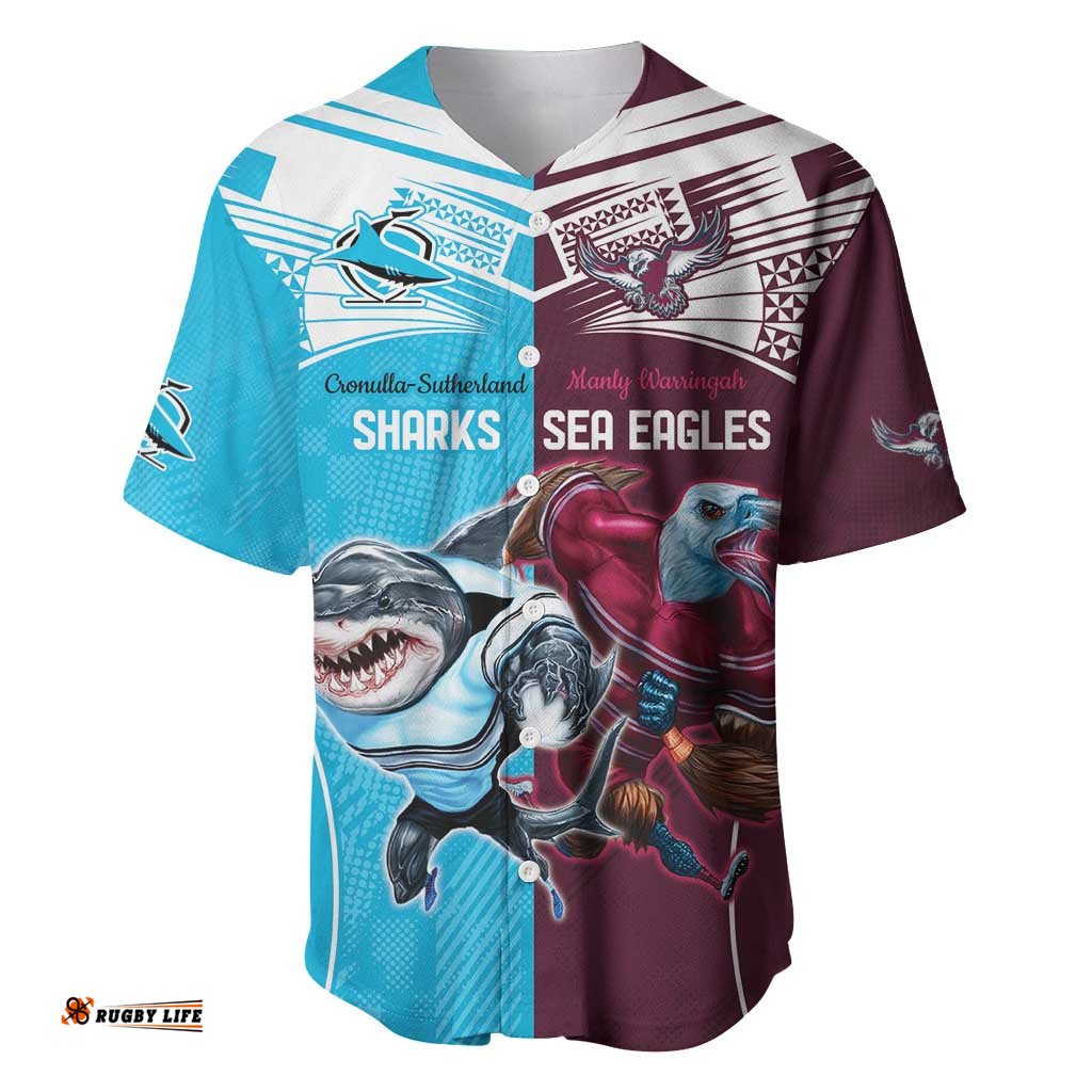 Custom Sea Eagles And Sharks Rugby Baseball Jersey Shirt Sporty Style