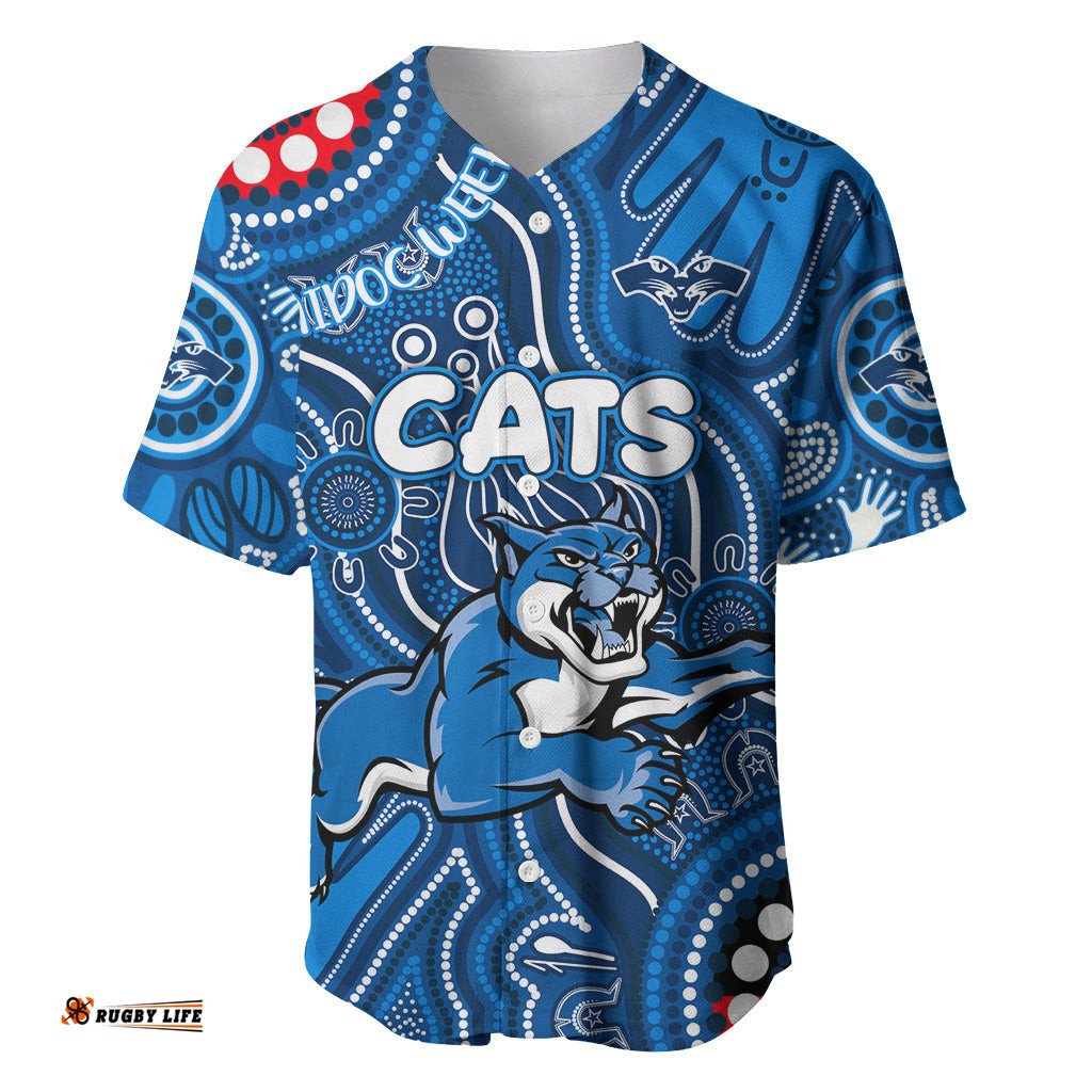 Personalised NAIDOC Week 2024 Geelong Cats Baseball Jersey Shirt Australian Aboriginal Hand Painting