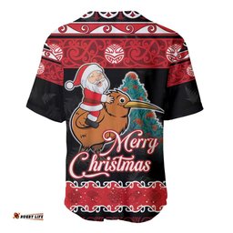 New Zealand Christmas Baseball Jersey Shirt Funny Santa Riding Kiwi Meri Kirihimete
