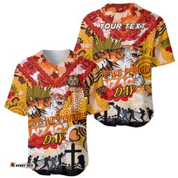 Personalised Tigers ANZAC Day Baseball Jersey Shirt Aboriginal Rising Sun