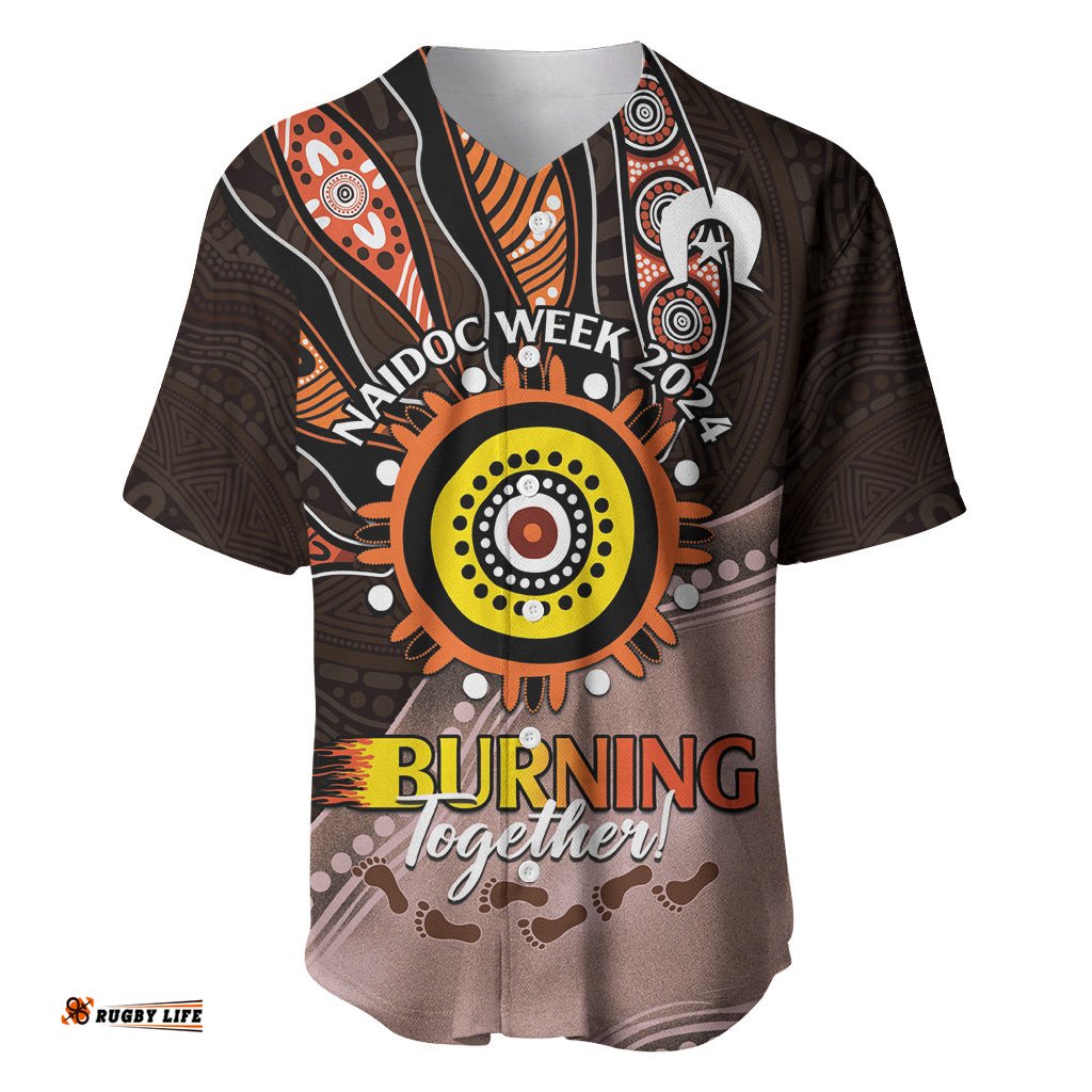 Fire Burning Together NAIDOC 2024 Baseball Jersey Shirt Indigenous Art