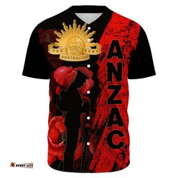 Anzac Day Soldier Silhouette Remembrance Baseball Jersey Shirt