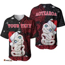 Custom Personalised New Zealand Christmas Baseball Jersey Shirt Hei Tiki Red Pohutukawa Meri Kirihimete