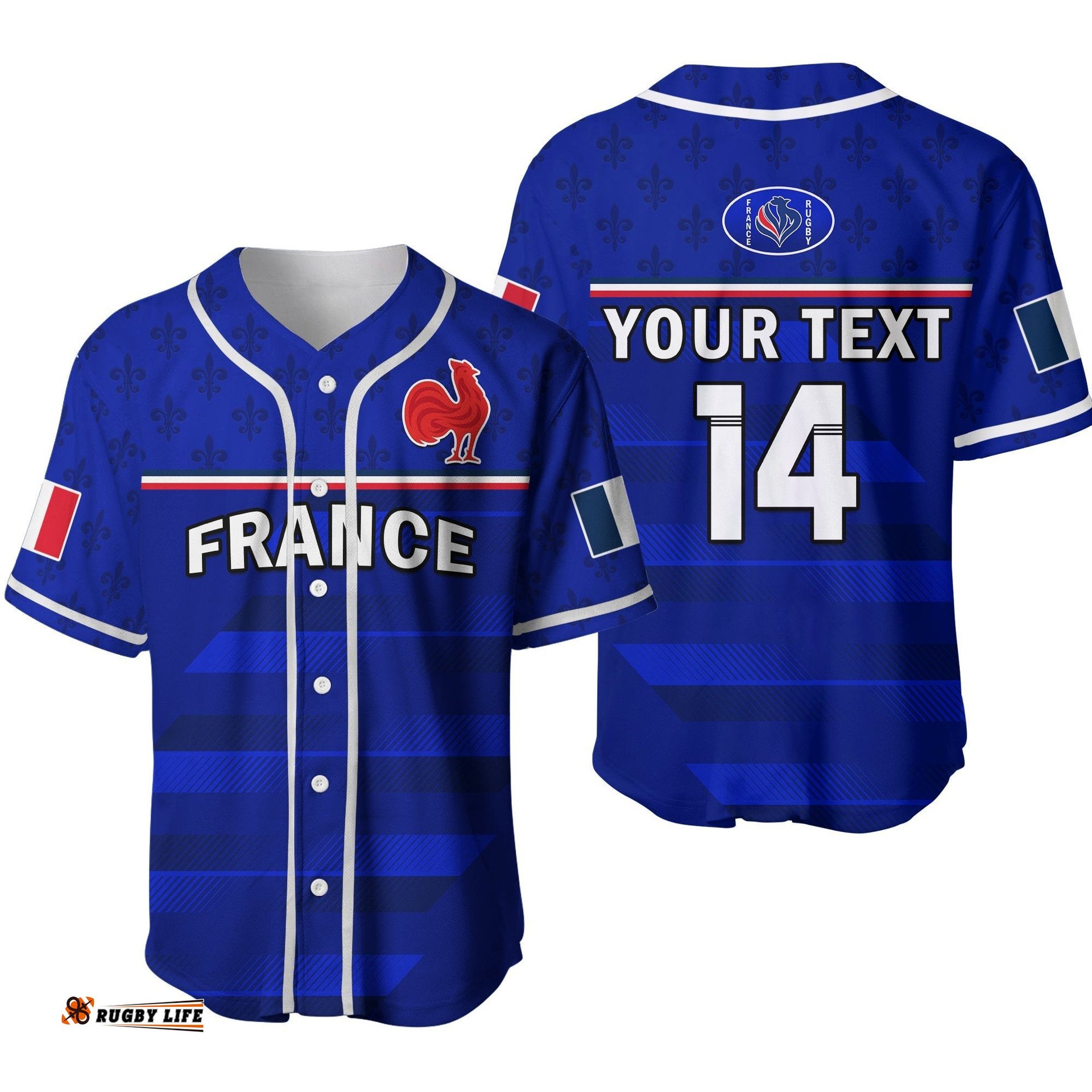Custom Text And Number France Rugby Baseball Jersey Shirt Outgoing Tour Allez Les Bleus Ver.02