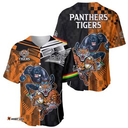 NRL Tigers Combine Panthers Rugby Baseball Jersey Shirt Sporty Style