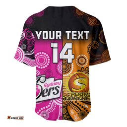 Custom Text And Number Perth Scorchers and Sydney Sixers Cricket Baseball Jersey Shirt Aboriginal Art 02