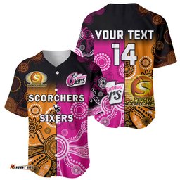 Custom Text And Number Perth Scorchers and Sydney Sixers Cricket Baseball Jersey Shirt Aboriginal Art 02