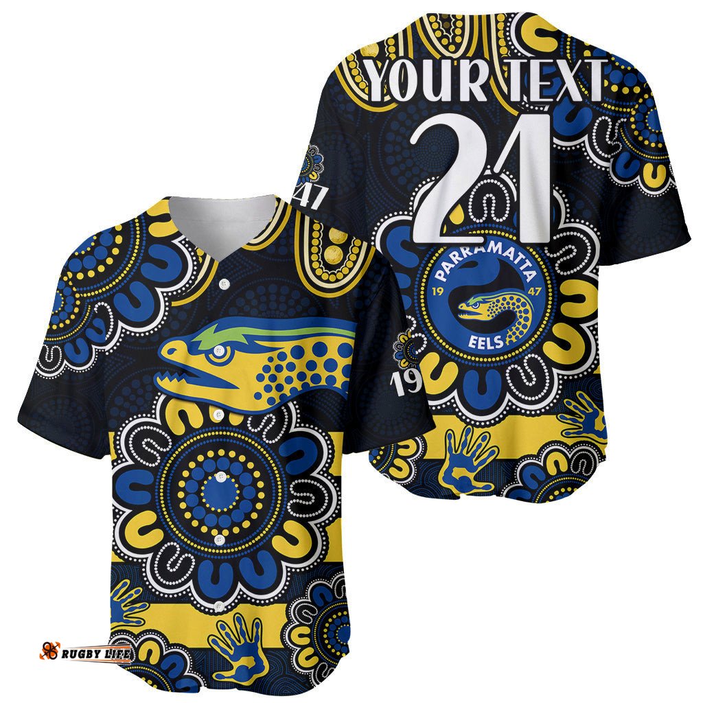 Custom Personalised NRL Parramatta Eels Rugby Baseball Jersey Shirt Eels 1947 Aboriginal