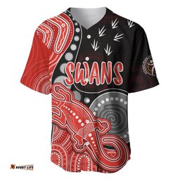 Personalised NAIDOC Week AFL Swans Baseball Jersey Shirt Aboriginal Dot Art Lizard Mix Boomerang