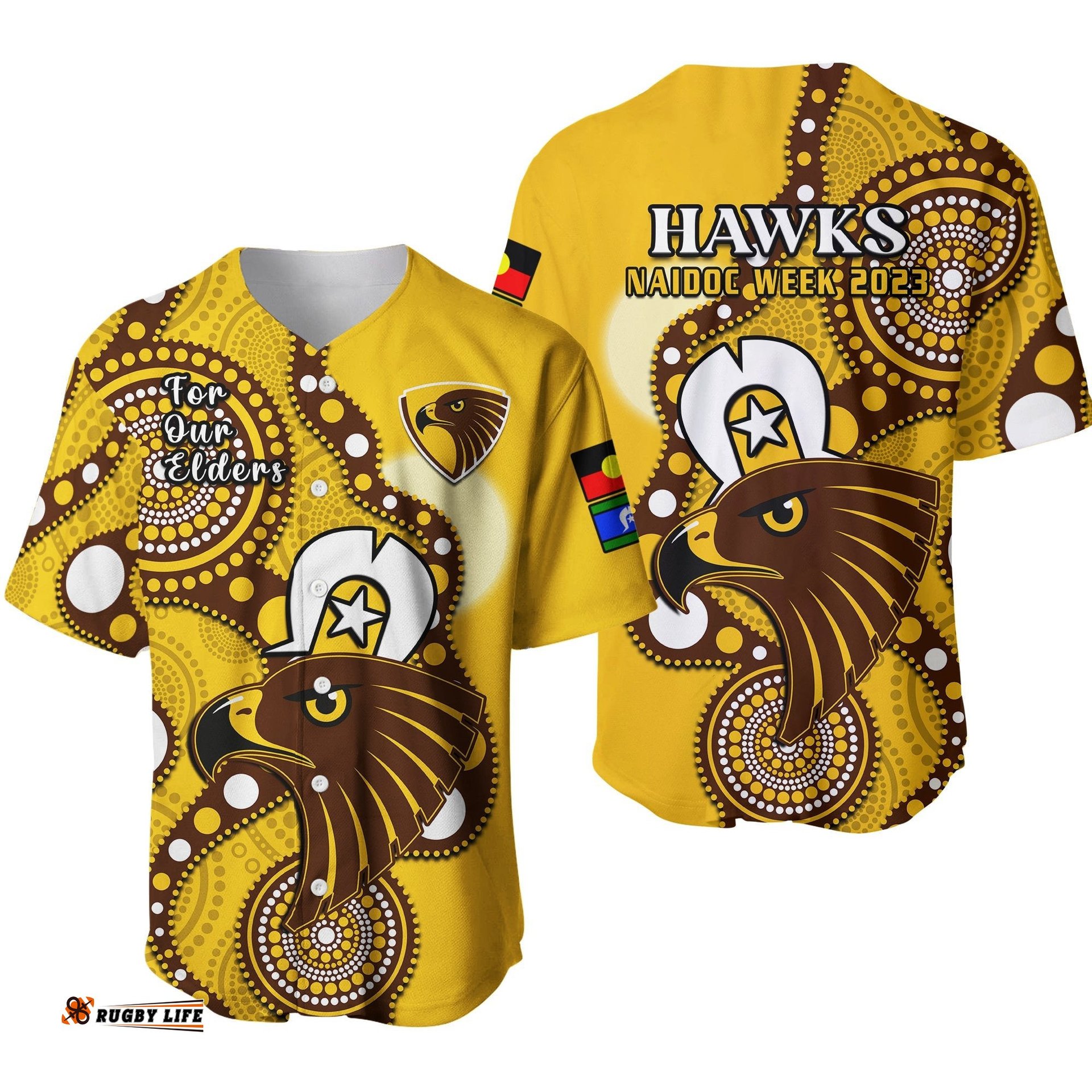 Hawthorn Football NAIDOC Baseball Jersey Shirt Hawks For Our Elders Indigenous Ver.01