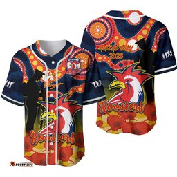 Roosters Rugby ANZAC Baseball Jersey Shirt Dots Poppy Mix Camouflage Lest We Forget Ver.02