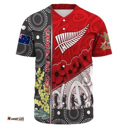 Australia Indigenous & New Zealand Maori Anzac Red Baseball Jersey Shirt