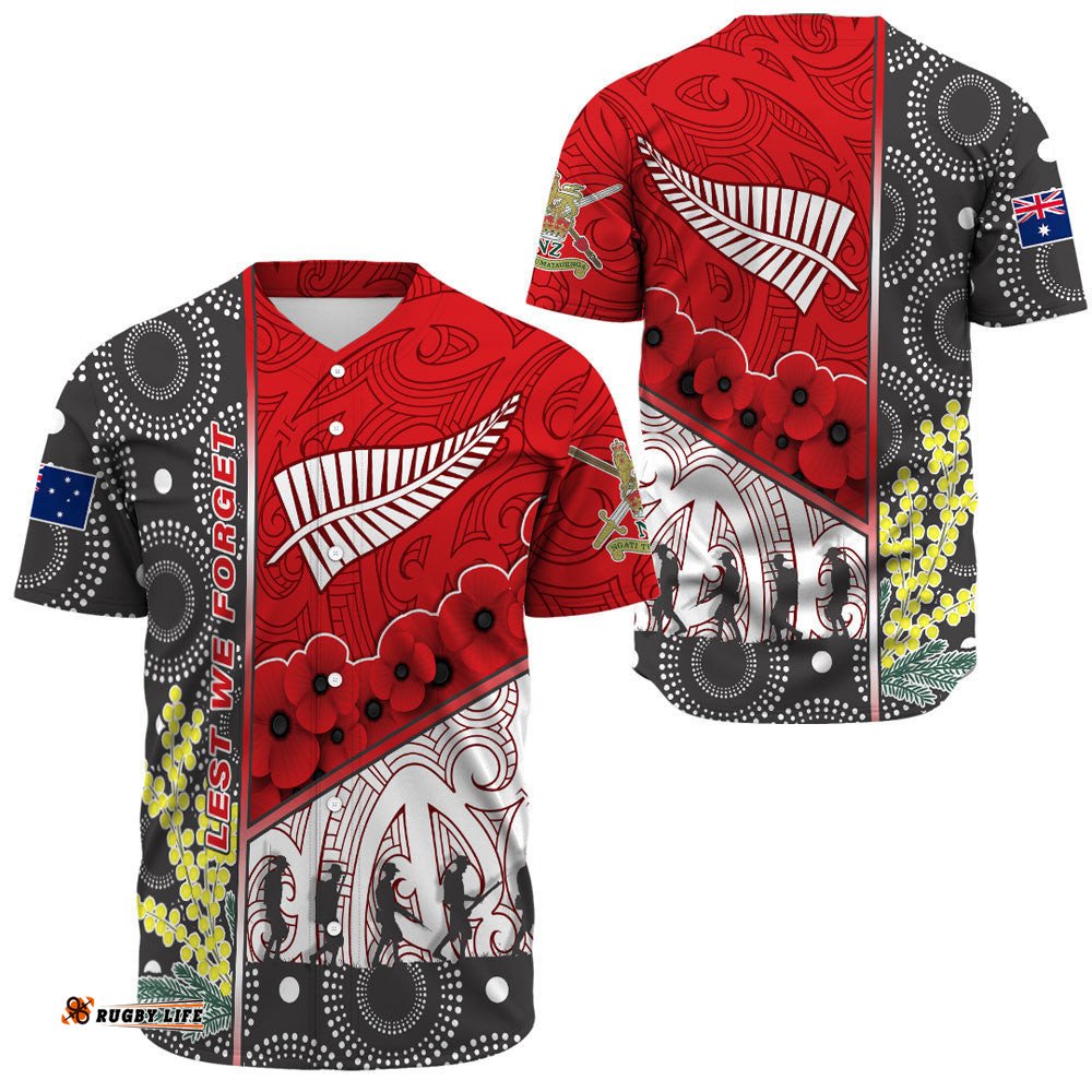 Australia Indigenous & New Zealand Maori Anzac Red Baseball Jersey Shirt