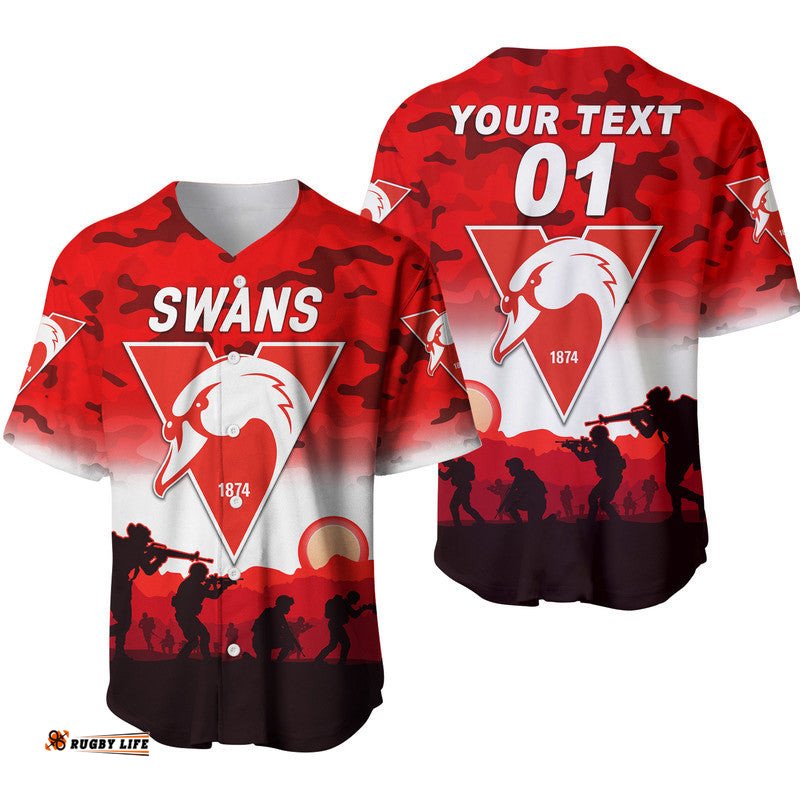 Custom Personalised Sydney Swans ANZAC Baseball Jersey Shirt Simple Style