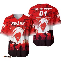 Custom Personalised Sydney Swans ANZAC Baseball Jersey Shirt Simple Style