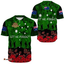 Australia Anzac Day Camouflage & Poppy Baseball Jersey Shirt