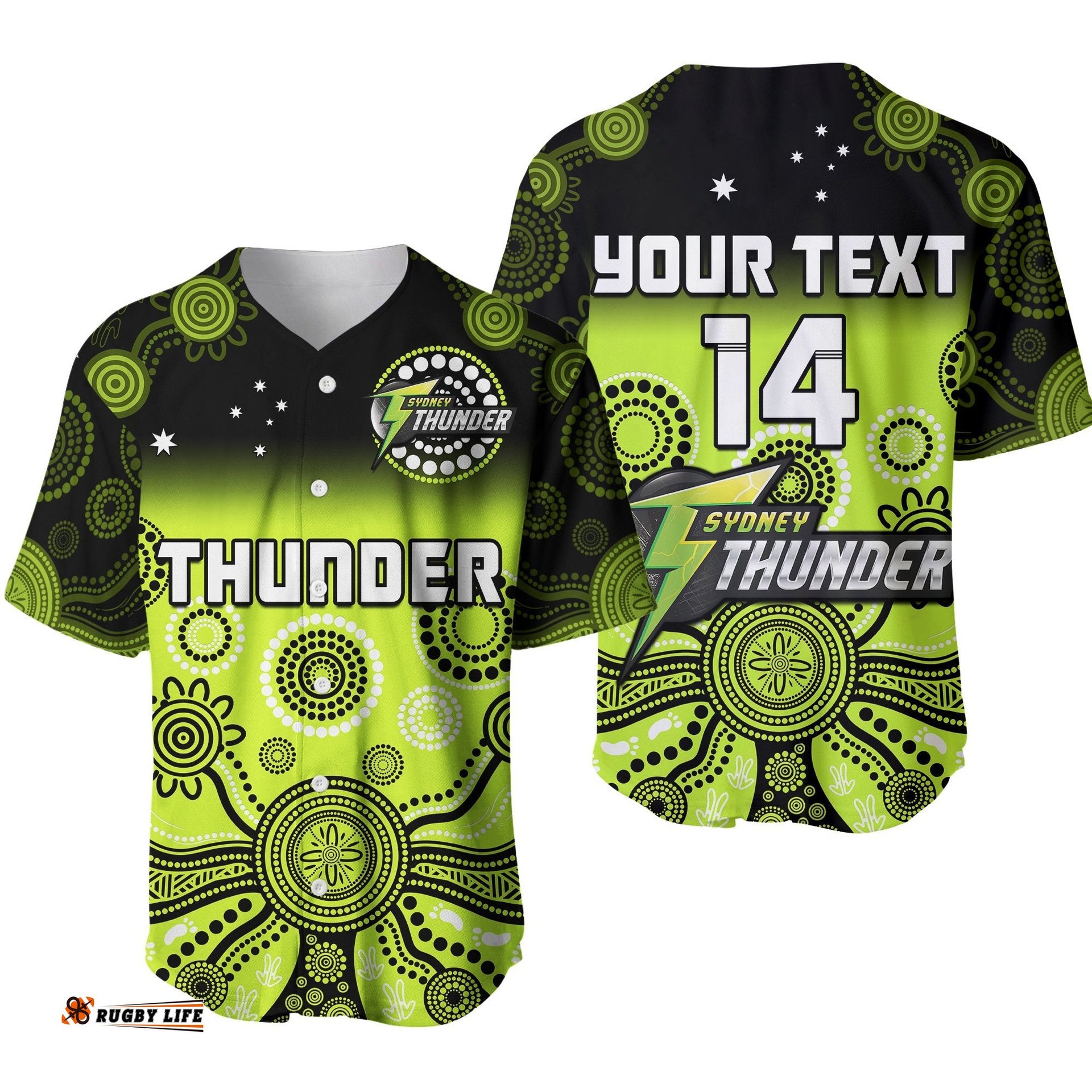 Custom Text And Number Thunder Baseball Jersey Shirt Sydney Gradient Aboriginal Art Ver.01