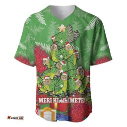 Kakapo New Zealand Christmas Baseball Jersey Shirt Meri Kirihimete Pohutukawa Green Color