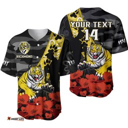 Custom Text And Number Richmond Football ANZAC Baseball Jersey Shirt Tigers Aboriginal Mix Poppy Camouflage Ver.01