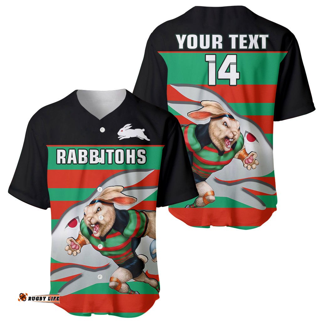 Custom Text And Number Rabbitohs Rugby Baseball Jersey Shirt Glory Glory Souths Unique