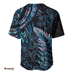 New Zealand Lizard Baseball Jersey Shirt Silver Fern Aotearoa Maori With Paua Shell