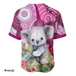 Personalised Australia Baseball Jersey Shirt Cute Koala With Golden Wattle Indigenous Art