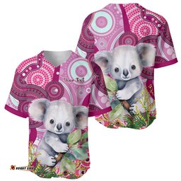 Personalised Australia Baseball Jersey Shirt Cute Koala With Golden Wattle Indigenous Art