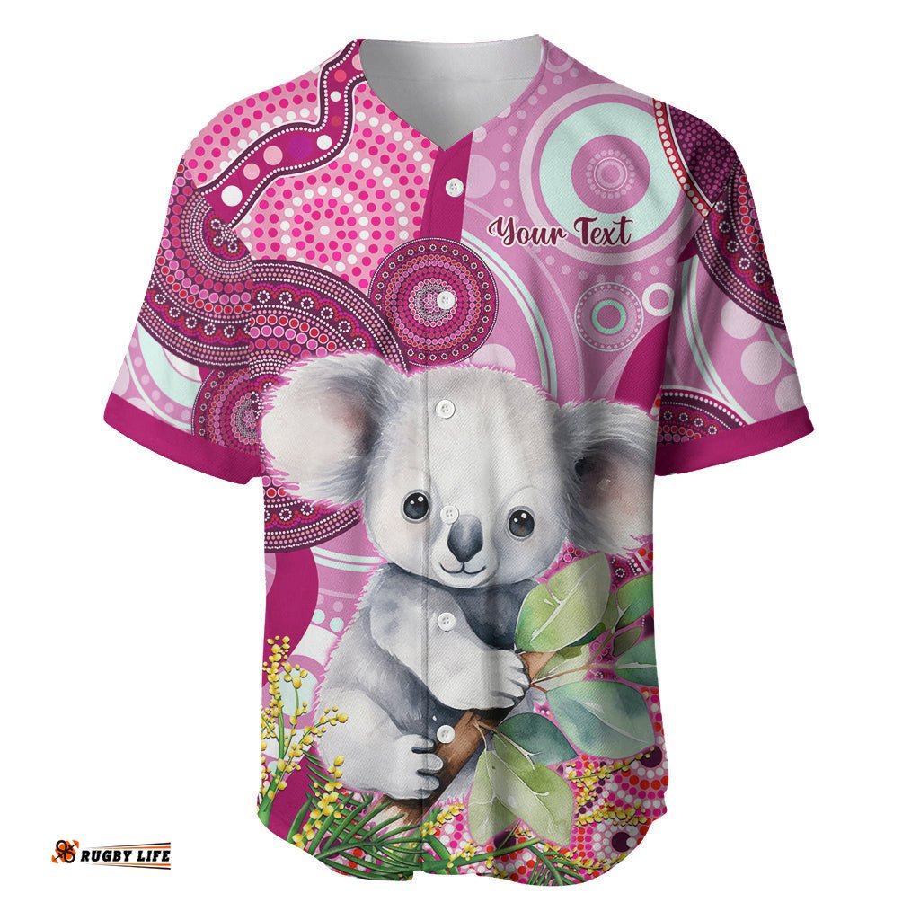 Personalised Australia Baseball Jersey Shirt Cute Koala With Golden Wattle Indigenous Art