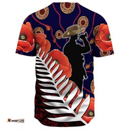 Anzac Day Fern & Poppy Baseball Jersey Shirt