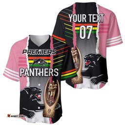 Personalised Panther Rugby NRL Premiers Baseball Jersey Shirt Panther Pride Black & Pink Sporty Vibe