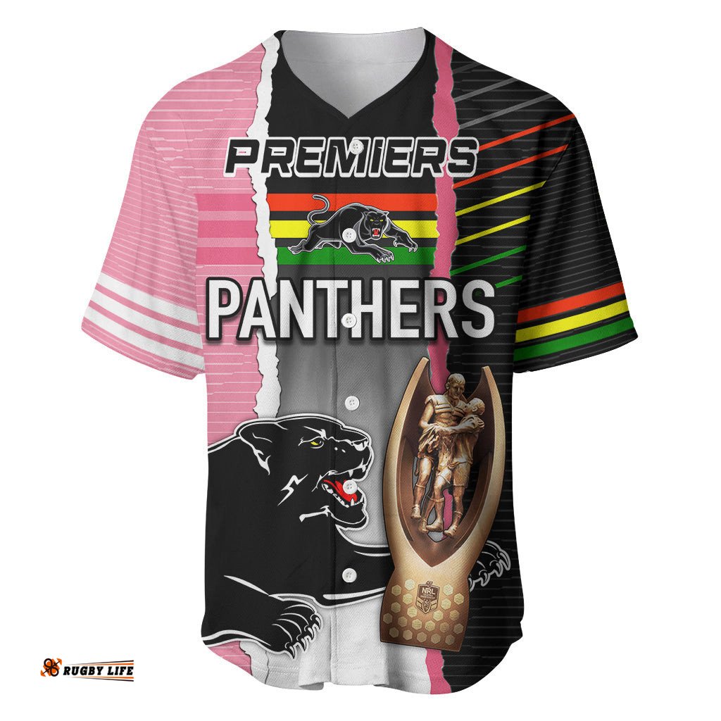 Personalised Panther Rugby NRL Premiers Baseball Jersey Shirt Panther Pride Black & Pink Sporty Vibe