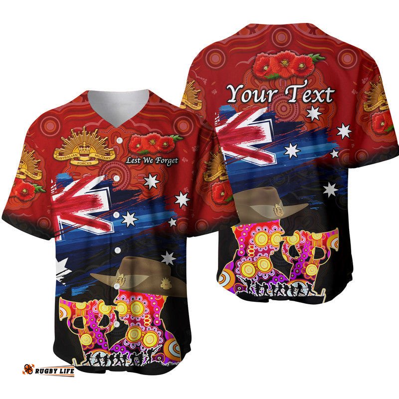Custom Personalised Australia Aboriginal ANZAC Baseball Jersey Shirt Remembrance Vibes Red