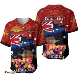 Custom Personalised Australia Aboriginal ANZAC Baseball Jersey Shirt Remembrance Vibes Red