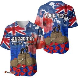Custom Personalised Australia ANZAC Day Baseball Jersey Shirt Grunge Australia Flag and Red Poppy