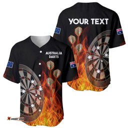Custom Personalised Australia Darts Fire Burning Black Style Baseball Jersey Shirt