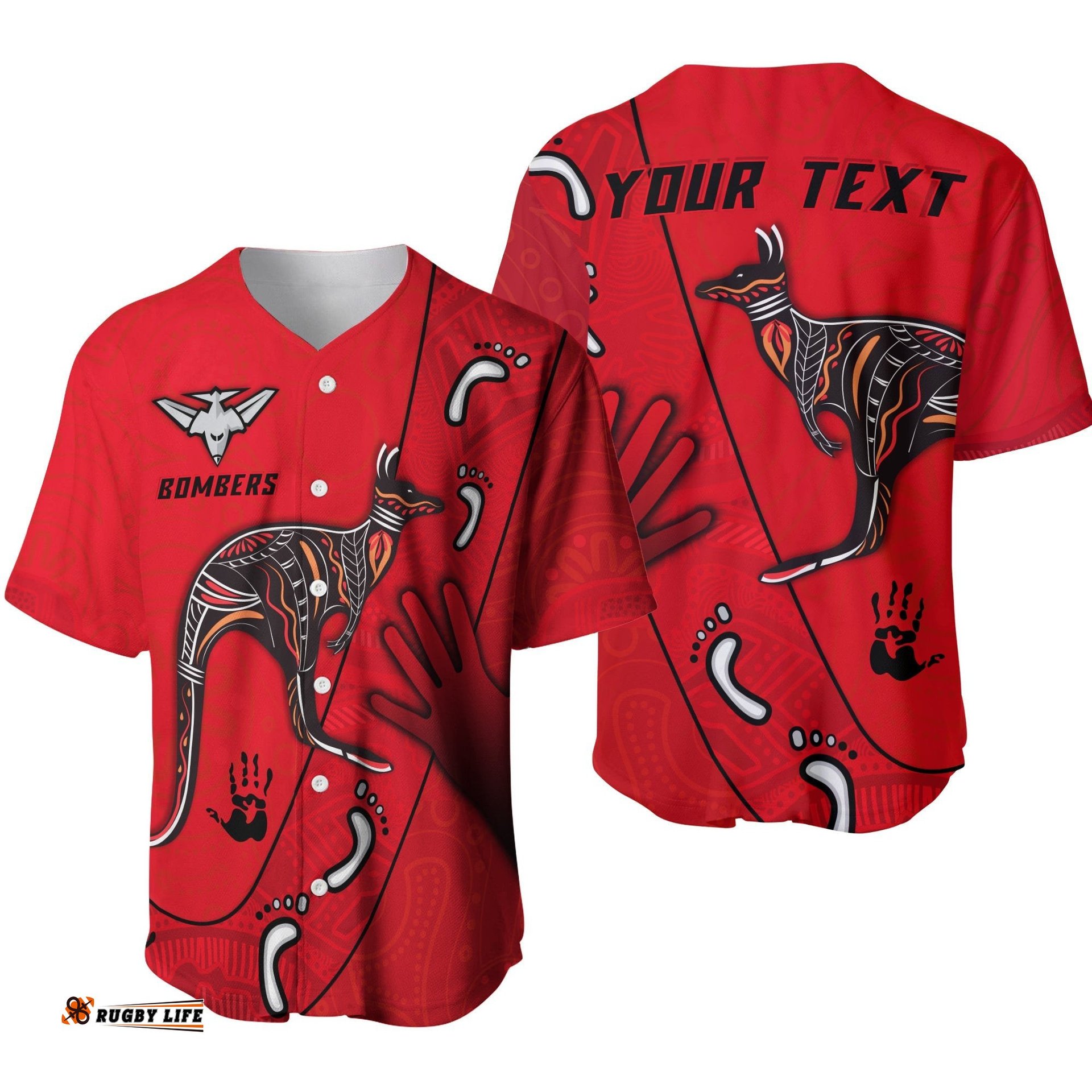 Custom Personalised Bombers Indigenous Baseball Jersey Shirt Essendon for Life