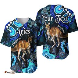 Custom Personalised Australian Astrology Baseball Jersey Shirt Aries Kangaroo Zodiac Aboriginal Vibes Blue