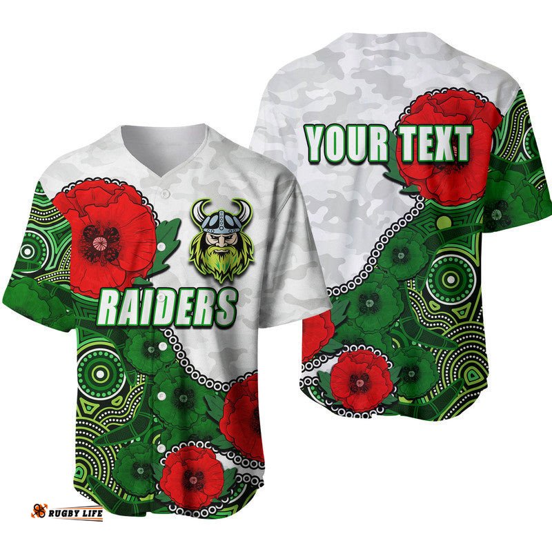 Custom Personalised Anzac Day NRL Raiders Army Mix Aboriginal Baseball Jersey Shirt