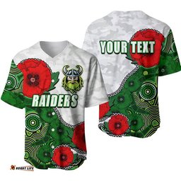 Custom Personalised Anzac Day NRL Raiders Army Mix Aboriginal Baseball Jersey Shirt