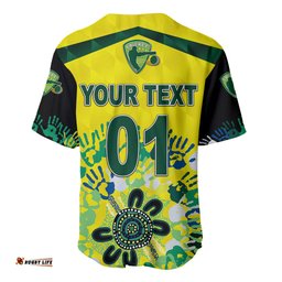 Custom Personalised Australia Cricket Baseball Jersey Shirt Aboriginal Style Unique Black 03